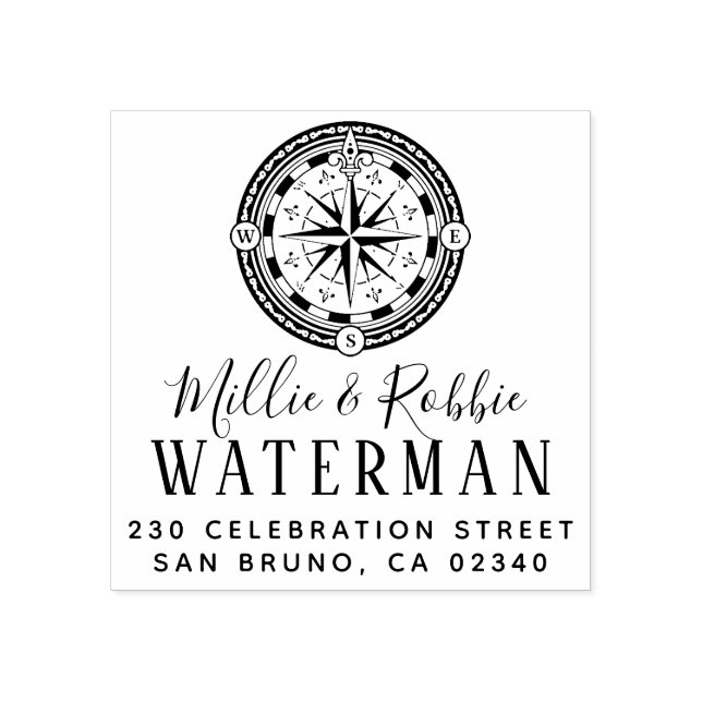 Tampons Encreurs Mariage côtier Compass Nautique Adresse de retour (Impression)