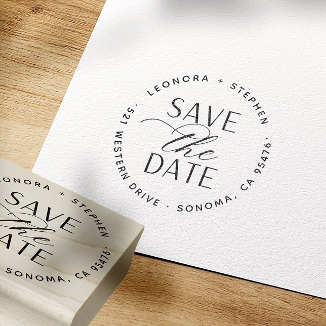 Tampons Encreurs Mariage de script lisse Enregistrer la date Adress (Créateur téléchargé)