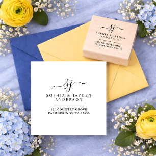 Tampons Encreurs Mariage élégant à l'aquarelle jaune et bleu à moti