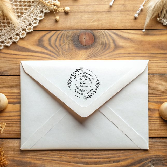 Tampons Encreurs Mariage Floral Round Wreath Adresse de retour (Créateur téléchargé)