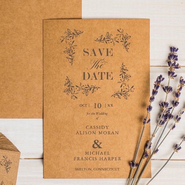 Tampons Encreurs Mariage moderne élégant Enregistrer Date Branches  (Créateur téléchargé)