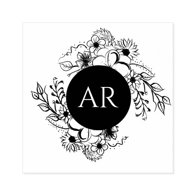 Tampons Encreurs Mariage Monogramme Floral Rustique (Impression)