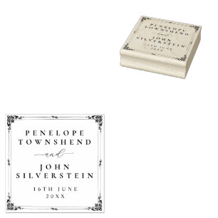 Tampons Encreurs Mariage Nom Date Bordure Élégante Vintage