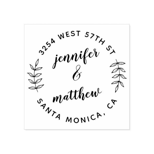 Tampons Encreurs Mariage rond personnalisé Adresse de retour botani (Impression)