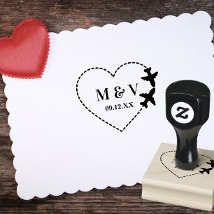 Tampons Encreurs Mariage Voyage Deux Avions forment un Cœur Moderne