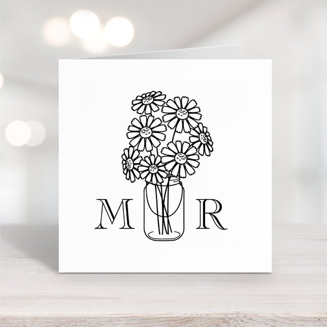 Tampons Encreurs Mason Jar Daisy Fleurs Mariage Monogrammes Initial (Créateur téléchargé)