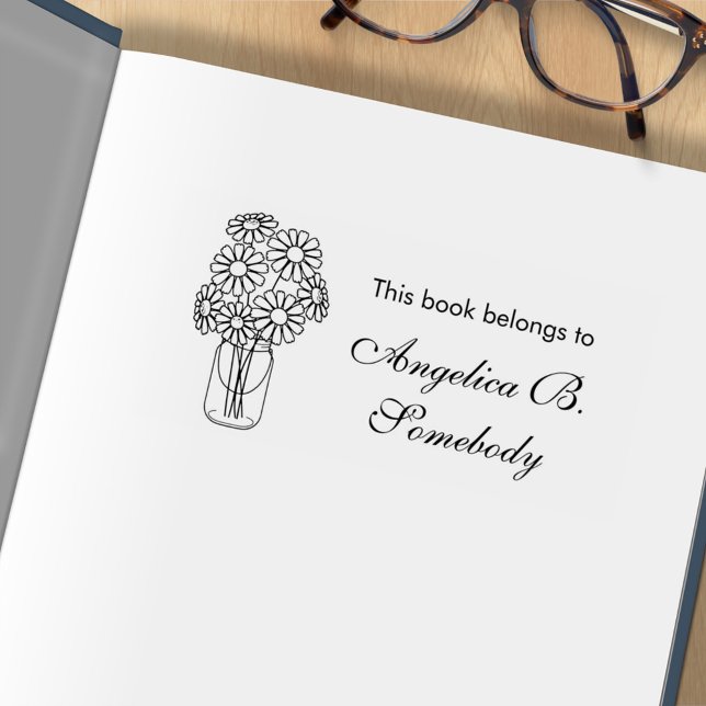 Tampons Encreurs Mason Jar Daisy Flowers Bouquet Bookplate (Créateur téléchargé)