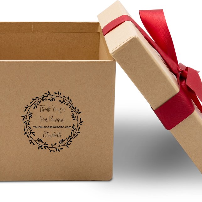 Tampons Encreurs Merci De Serrure Pour Votre Entreprise Nom De Site (Leafy Wreath "Thank You For Your Business" Website and Name Rubber Stamp)