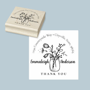 Tampons Encreurs Merci Floral Mason Jar Petite entreprise Timbre