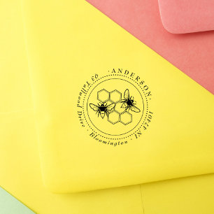 Tampons Encreurs Miel abeilles Vintage Élégant Rond Adresse de reto