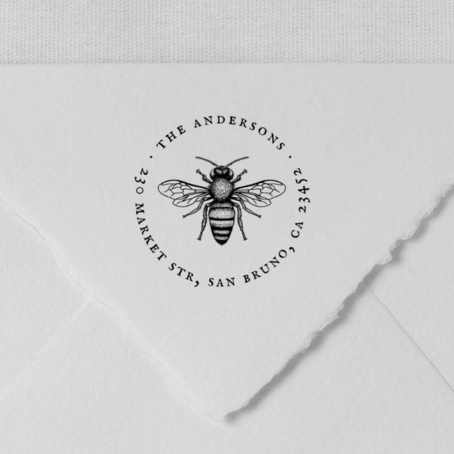 Tampons Encreurs Miel Bee | Nom de famille Vintage et adresse de re (Rubber Stamp Mock-up)