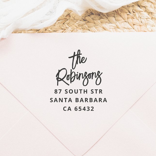 Tampons Encreurs Modern Bold Letter Nom de famille et adresse de re (Créateur téléchargé)