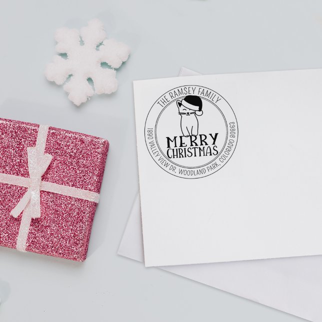 Tampons Encreurs Modern Joyeux Noël Chat Adresse de retour (Créateur téléchargé)