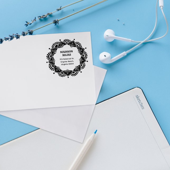 Tampons Encreurs Modern Mandala Nom personnalisé Adresse de retour (Créateur téléchargé)