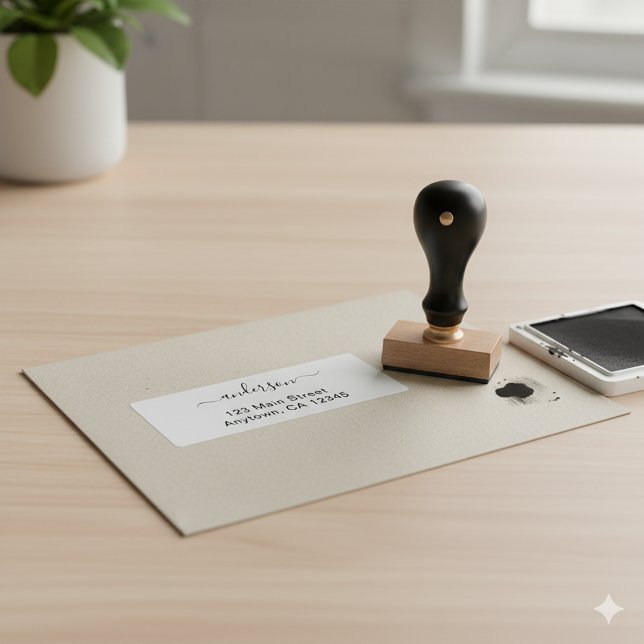 Tampons Encreurs Modern Minimal Custom Address Wood Stamp Design (Créateur téléchargé)