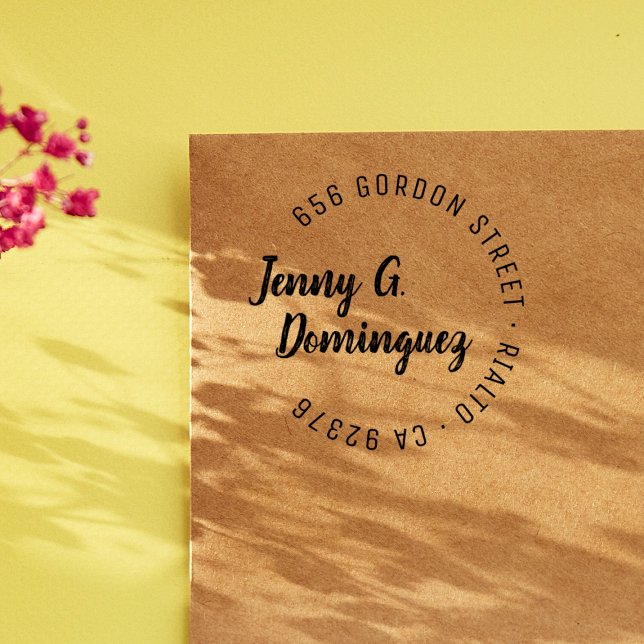 Tampons Encreurs Modern & Simple Handwriting Round Return Address  (Rubber Stamp Mock-up)