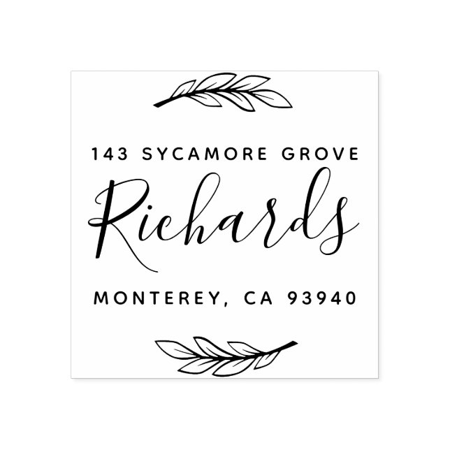 Tampons Encreurs Modern Style Nom de famille Wreath Adresse de reto (Impression)