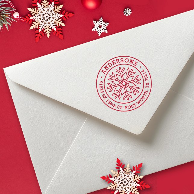 Tampons Encreurs Modern Winter Snowflake return address (a simple modern snowflake return address label stamp. Great for all of your Christmas mail.)