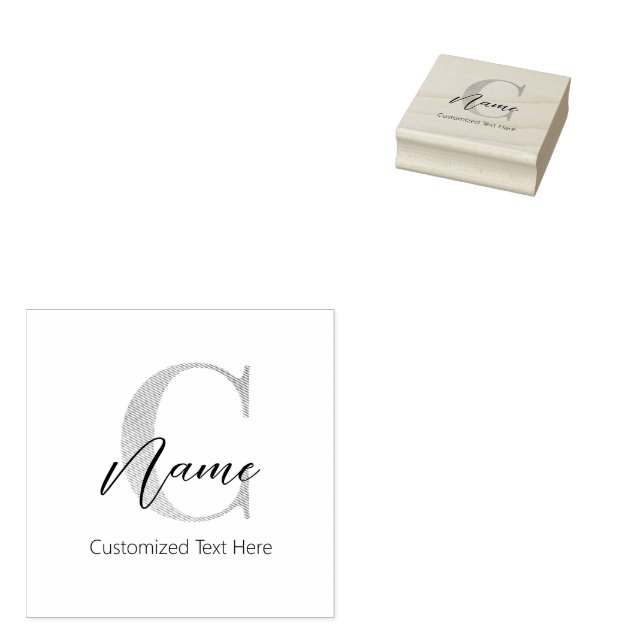Tampons Encreurs Moderne Monogramme Initial C & Nom Personnalisé (Tamponné)