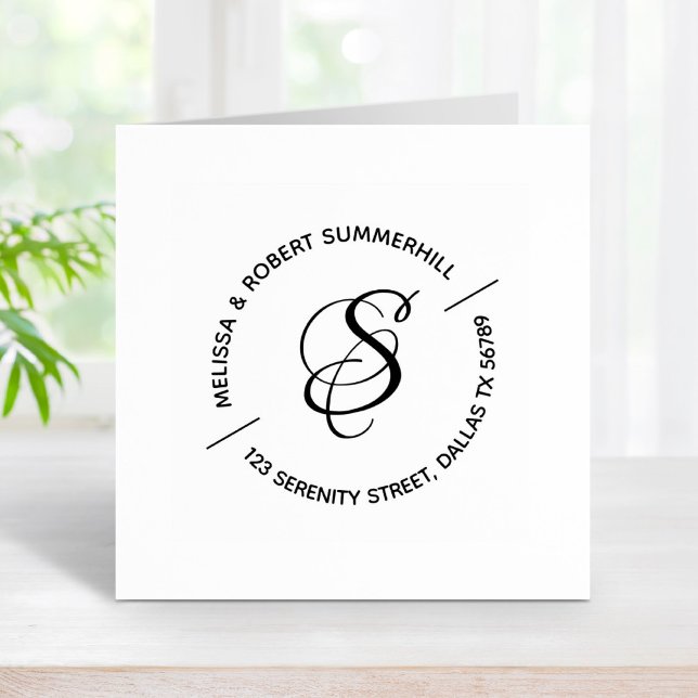 Tampons Encreurs Monogram Family Couple Round Adresse (Créateur téléchargé)