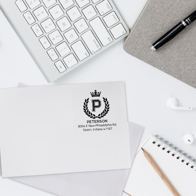 Tampons Encreurs Monogram Laurel Crown, Adresse de retour personnal (Créateur téléchargé)