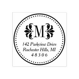 Tampons Encreurs Monogramme à Damas rondes Adresse de retour initia