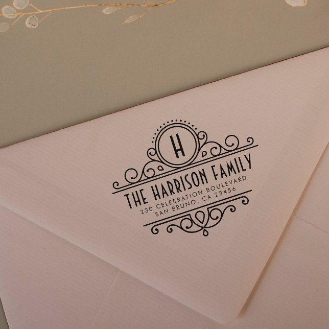 Tampons Encreurs Monogramme Art déco | Nom et adresse de retour per (Créateur téléchargé)