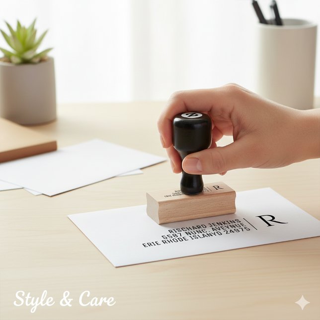 Tampons Encreurs Monogramme Classique Nom Adresse Bois Élégant (Classic Monogram Name Address Stylish Wooden Rubber Stamp)