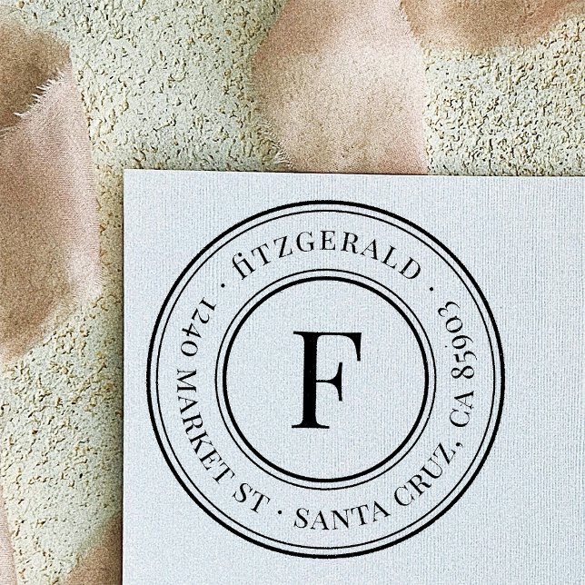 Tampons Encreurs Monogramme classique Nom de famille Ronde Adresse  (Créateur téléchargé)