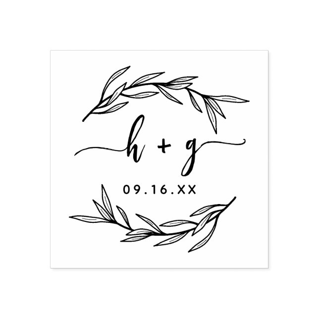 Tampons Encreurs Monogramme de couples de feuille de laurier Enregi (Impression)