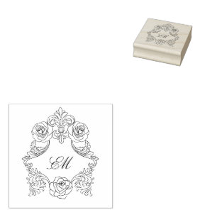 Tampons Encreurs Monogramme de crête de rococo de couronne botaniqu