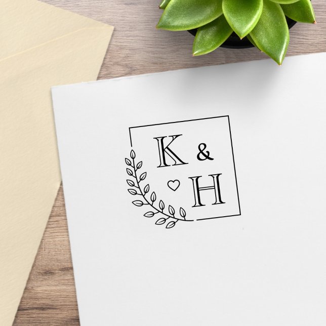 Tampons Encreurs Monogramme de la branche de coin Mariage initial 1 (Créateur téléchargé)