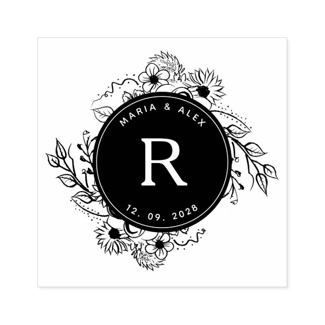 Tampons Encreurs Monogramme de mariage floral rustique (Impression)