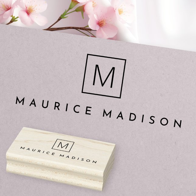 Tampons Encreurs monogramme de nom moderne simple (Simple modern name monogram rubber stamp)