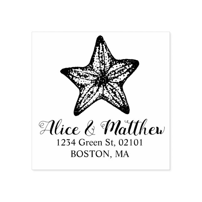 Tampons Encreurs monogramme du mariage de l'étoile de mer côtière (Impression)