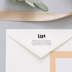 Tampons Encreurs Monogramme élégant Nom du script Adresse de retour