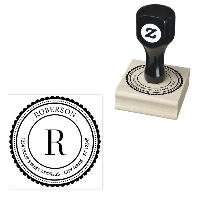 Tampons Encreurs Monogramme Élégant Rond Nom Initial Adresse de Ret (Tamponné)