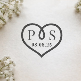 Tampons Encreurs Monogramme Initial de Mariage en Forme de Cœur ave