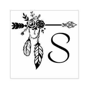 Tampons Encreurs Monogramme initial du Rose floral Boho