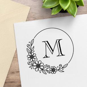 Tampons Encreurs Monogramme Initial Rond Fleuriste Personnalisé