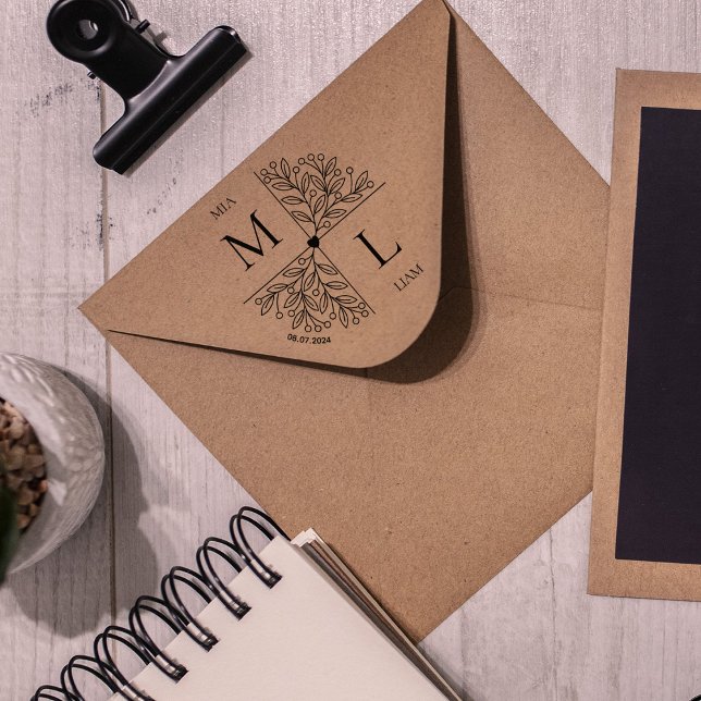Tampons Encreurs Monogramme Mariage floral moderne (Créateur téléchargé)