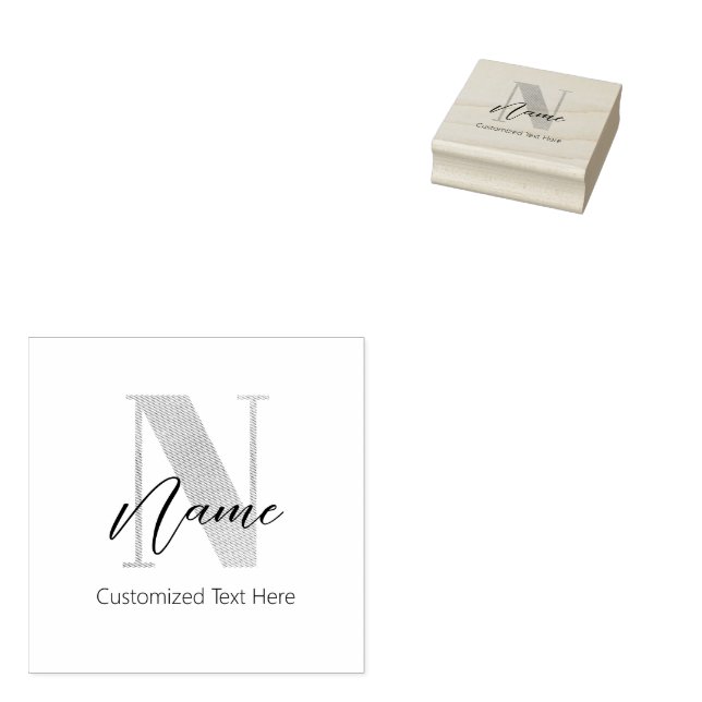 Tampons Encreurs Monogramme moderne Initiale N & Nom Personnalisé (Tamponné)