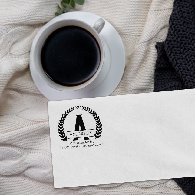 Tampons Encreurs Monogramme moderne Laurel, adresse de retour perso (Créateur téléchargé)