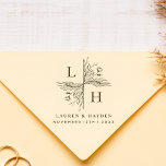 Tampons Encreurs Monogrammes modernes | Élégant Floral Enregistrer<br><div class="desc">Ce timbre est conçu pour ce couple traditionnel élégant à la recherche d'une touche spéciale à leur courrier mariage. Un complément parfait à votre sauvegarde de la date et des enveloppes de faire-part de mariage. Ce design présente vos monogrammes de prénom dans un cadre botanique fleuri, avec des branches rustiques...</div>