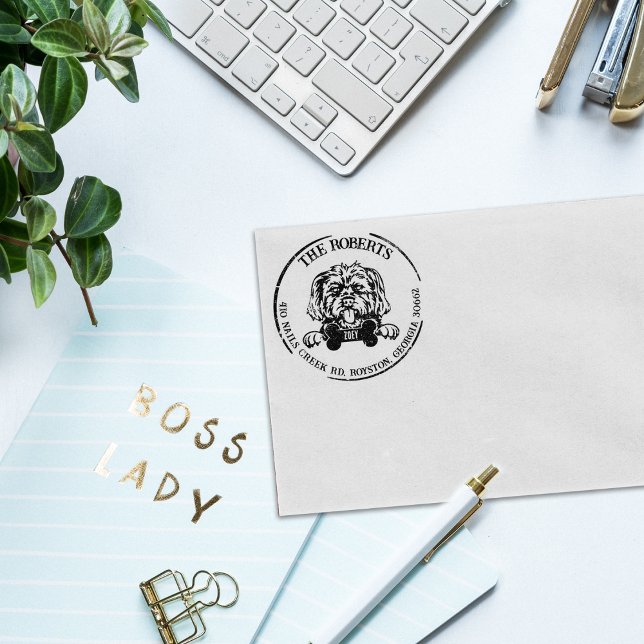 Tampons Encreurs Morkie Dog Family Adresse de retour (Créateur téléchargé)