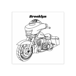 Tampons Encreurs Motocyclette dessin animé bleu heureux mignon