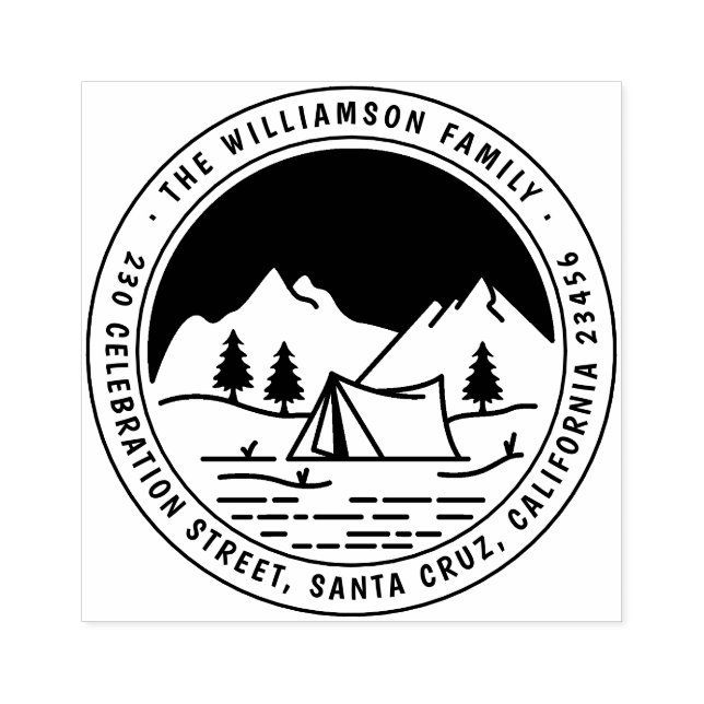 Tampons Encreurs Mountain & Pines Round Camping Adresse de retour (Impression)