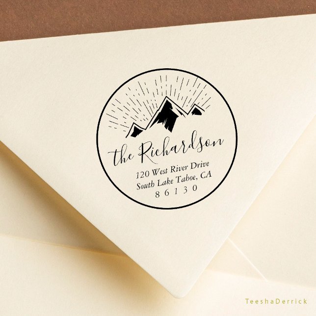 Tampons Encreurs Mountain Sketch Sunlight Beausson Adresse de retou (Mountain Sketch Sunlight Beam Return Address Rubber Stamp, New Home Address Announcement)