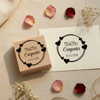 Tampons Encreurs Mr&Mrs Names and Wedding Date Romantic Stamp
