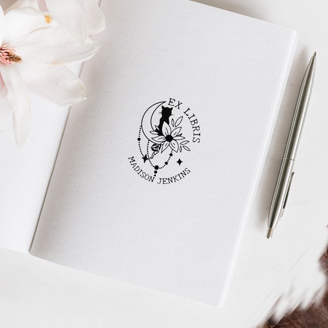 Tampons Encreurs Mystic Moon Chat avec Fleurs, Ex Libris Book (Créateur téléchargé)